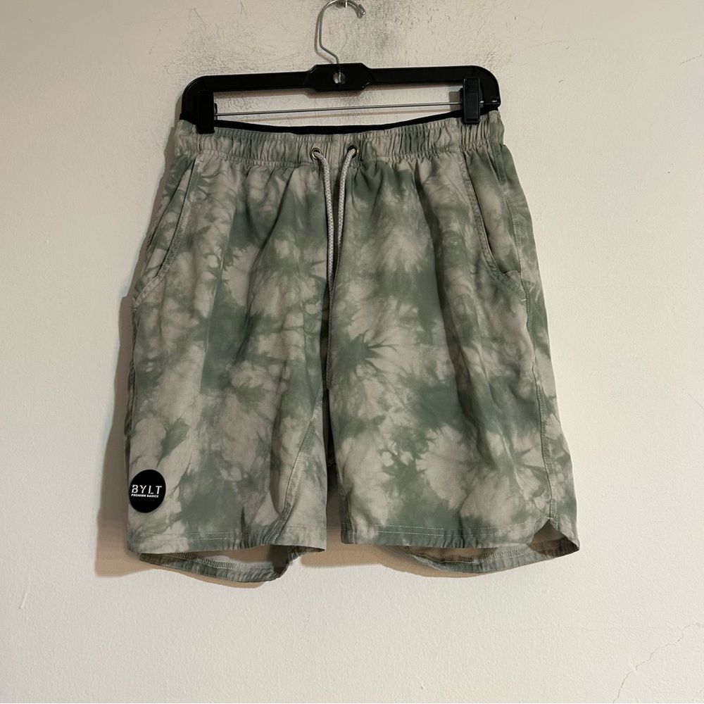 BYLT Basics Active + Lined Shorts Green Tie Dye Size Large Athletic Workout Gym